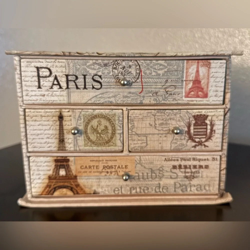 Paris Jewelry Box Organizer Vintage Style Trinket Storage Eiffel Tower Decor